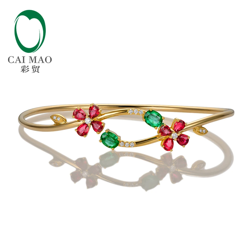 

Caimao Jewelry 0.76ctw Oval Natural Emerald & 1.67ct Ruby Pave Diamond 18K Yellow Gold Gemstone Bracelet