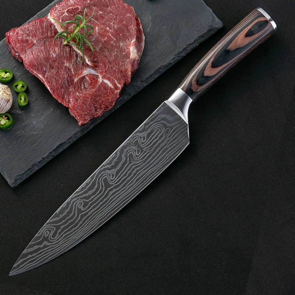 Кухонный нож 8 дюймов Professional японский шеф повар ножи 7CR17 440C высокоуглеродистой нержавеющей стали мясо Santoku