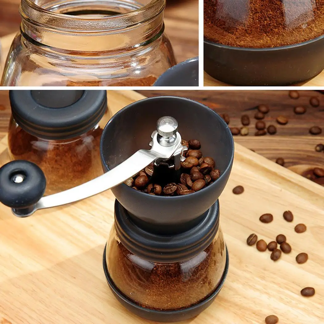 

Mini Manual Ceramic Coffee Grinder Stainless Steel Hand-crank Coffee Grinder with Storage Jar Easy Cleaning Black