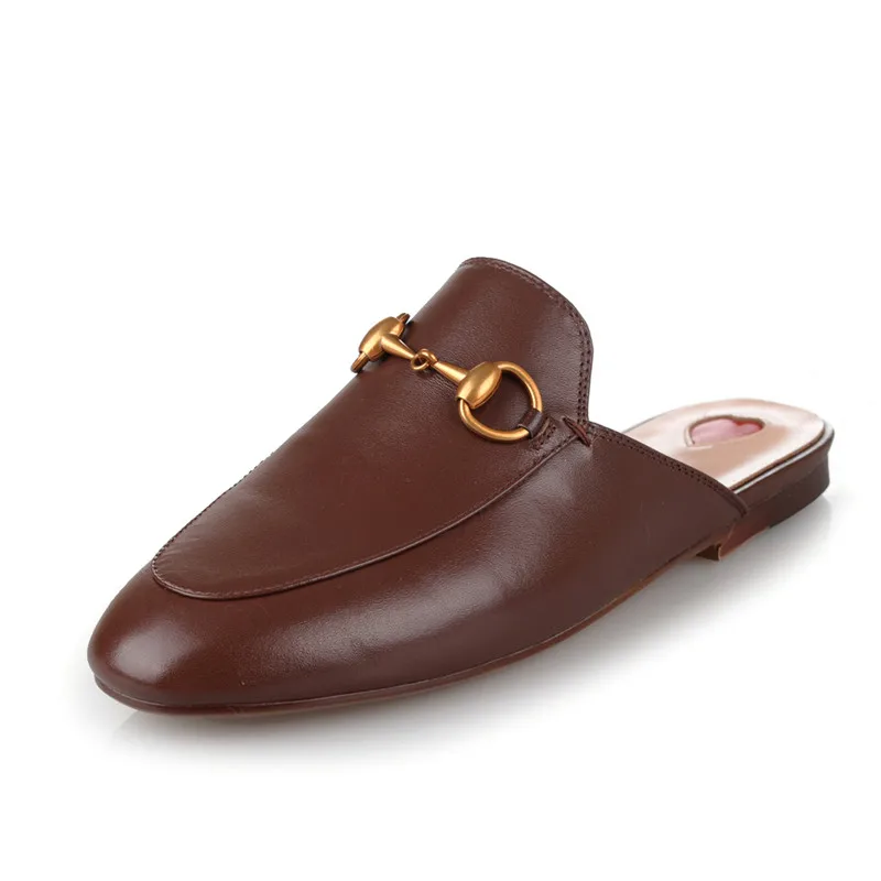 

2019 Fashion Brand slipper women genuine leather shoes Heart-shaped flat shoes ladies mules party wedding shoes female