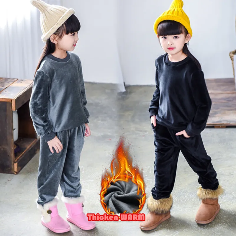 

Hot Winter Boys Girls Cloth Set Long Sleeve Solid Kids Tracksuit Autumn Clothing Casual Home Children Clothes Infant Cloth+Pant