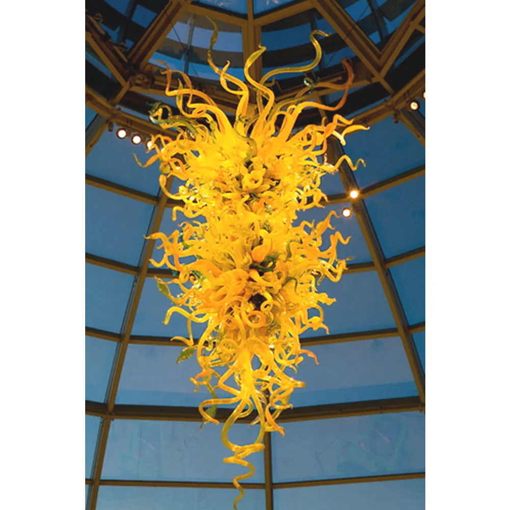 Luxury Lemon Yellow Art Glass Chandelier Chihuly Style Hotel Castle Hanging Chandelier Lighting