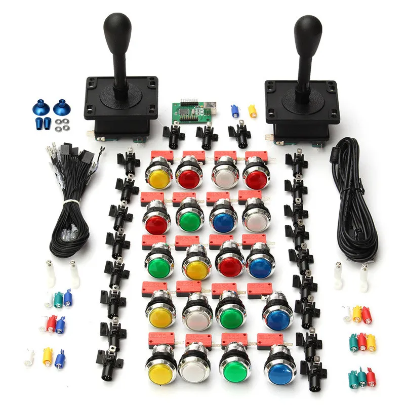 

High Quality Arcade Kit Parts DIY 2X Joysticks + 20X Multicolor LED Buttons USB Encoder for 2 Players Machine