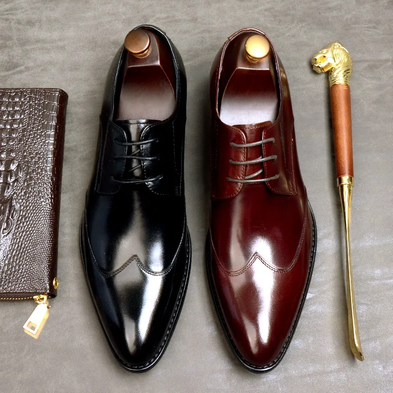 Мужская обувь с перфорацией типа «броги» ручной работы из натуральной кожи; модельные туфли в деловом стиле с острым носком; дышащая Свадебная обувь для мужчин; официальная обувь; Размеры 37-46