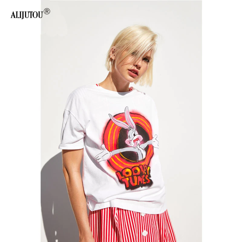 Warner Bros New Cute Cartoon Bugs Bunny T Shirts For Women Harajuku Totoro Fashion Girl Casual Tops Female Print Tees Zaraing Warner Bros New Cute Cartoon Bugs Bunny T Shirts For Women Harajuku Totoro Fashion Girl Casual Tops Female Print Tees Zaraing