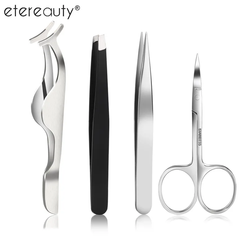 

4pcs Makeup Scissors Eyebrow Eyelash Curler Scissors Surgical Stainless Steel Moustache Beard Remover Extension Applicator Kit