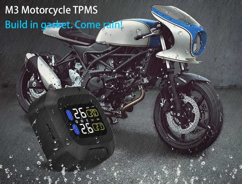 

Waterproof Motorcycle Tire Pressure Monitoring System Super Waterproof Sun Protection Real Time Monitoring TPMS System 2 Sensor
