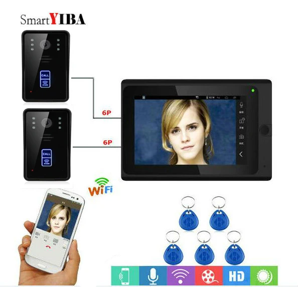 Приложение SmartYIBA удаленный Видеозвонок дверной звонок wifi 2 монитора RFID карты брелоки разблокировка 7 дюймов видеодомофон домофон IP домофон