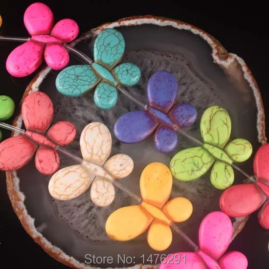 

25x20MM Multi-Colored Howlite Turquoise Butterfly DIY Necklace Connectors Beads Jewelry Findings 15PCS