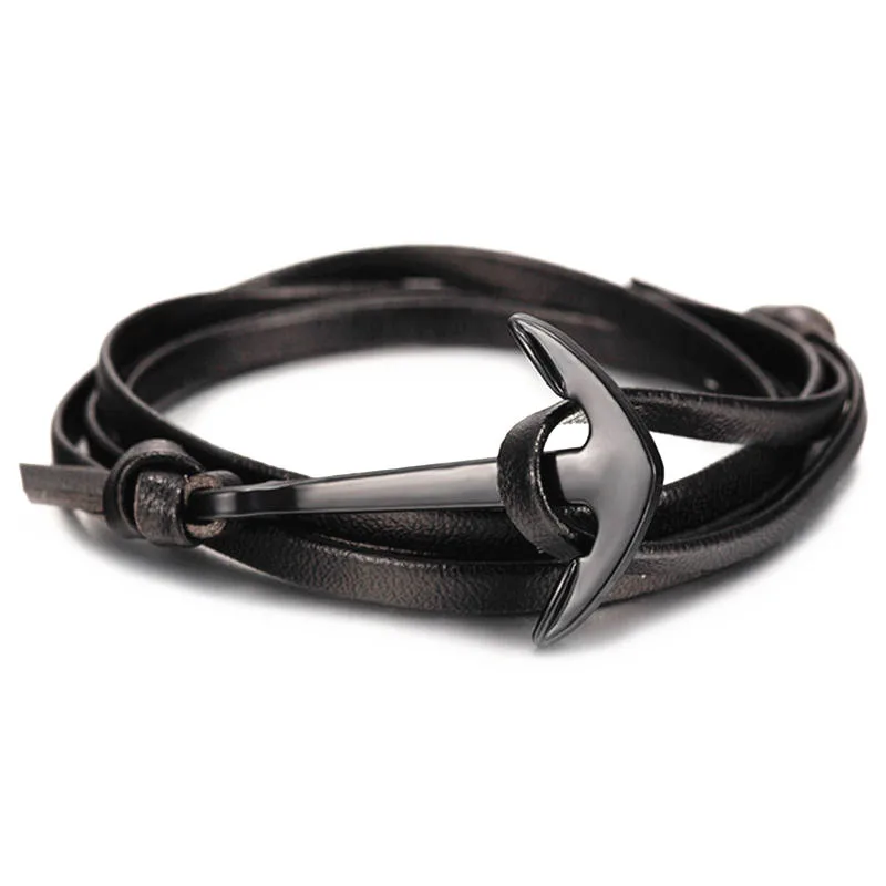 Новое поступление ретро 70 см Кожаный браслет мужские ювелирные изделия черный браслет с якорем женский лучший подарок - Окраска металла: 03M121