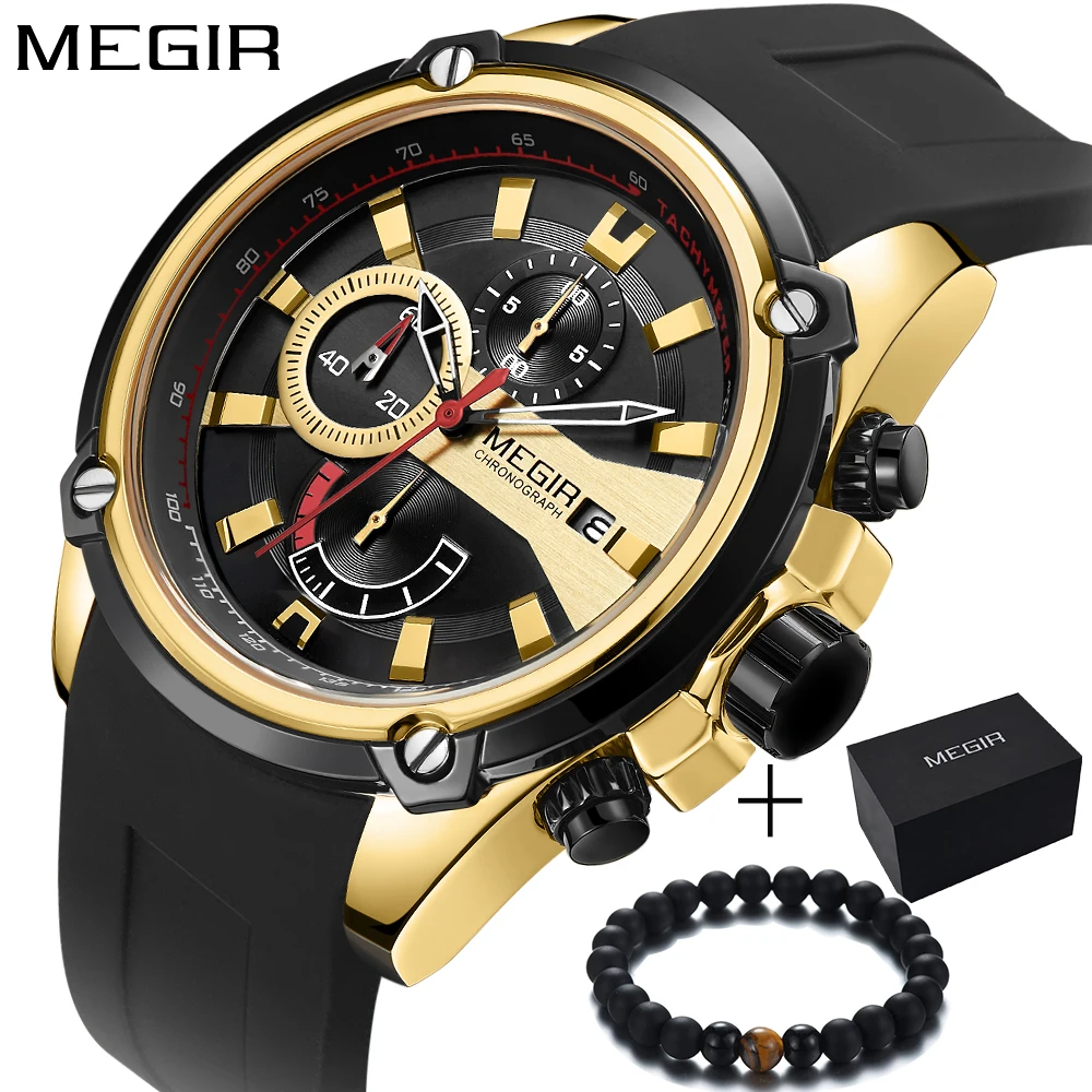 

MEGIR Chronograph Sport Men Watch Silicone Creative Quartz Watches Men Clock Hour Army Military Wristwatches Relogio Masculino