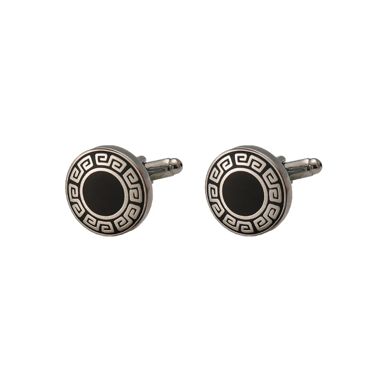 CK50 Metal Cufflinks Round Black Enamel Cuff Links For Men,Best Gift