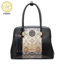 Pmsix 2017 nueva llegada de la manera mujeres de los bolsos de cuero retro de la vendimia de impresión grande de las señoras bolsas de asas de cuero p120079