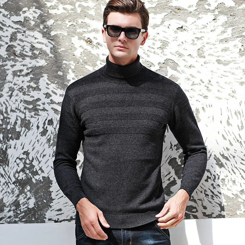 MACROSEA 100% Wool Men's Turtleneck Sweater Men Smart Casual Solid ...