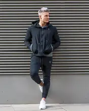 autumn men sportswear tracksuit zip up hooded sweater jacket sweatshirt+pants running jogging leisure fitness gym set sport suit