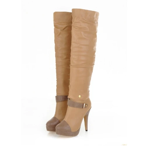 

3 Colors Over The Knee High Boots Thin High Heels Metal Winter Boots Round Toe Platform Shoes For Women Casual Shoes