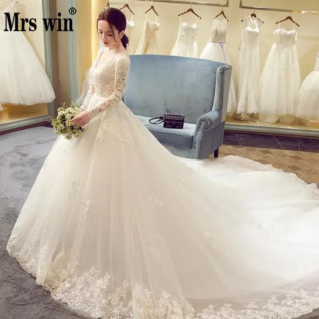 2018 New Winter Y V Neck Long Sleeve Wedding Dress 80cm Tail 2018 New Winter Y V Neck Long Sleeve Wedding Dress 80cm Tail Prinecess Gown Vestido
