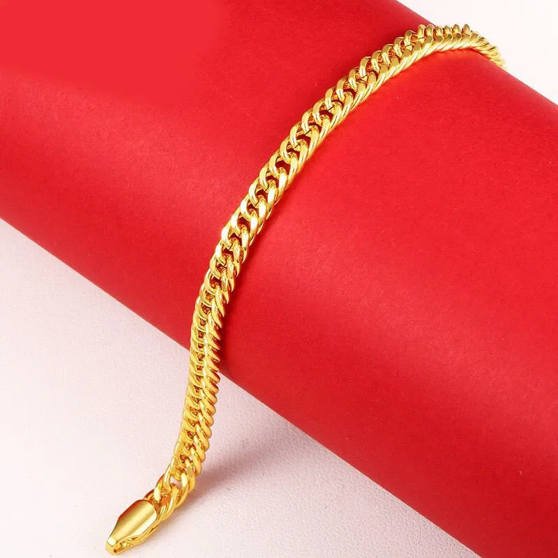 MxGxFam( 18 cm x 4.8 mm) Chain Bracelet Jewelry For Women Men 24 k Pure Gold Color Fashion Designs Allergy Free