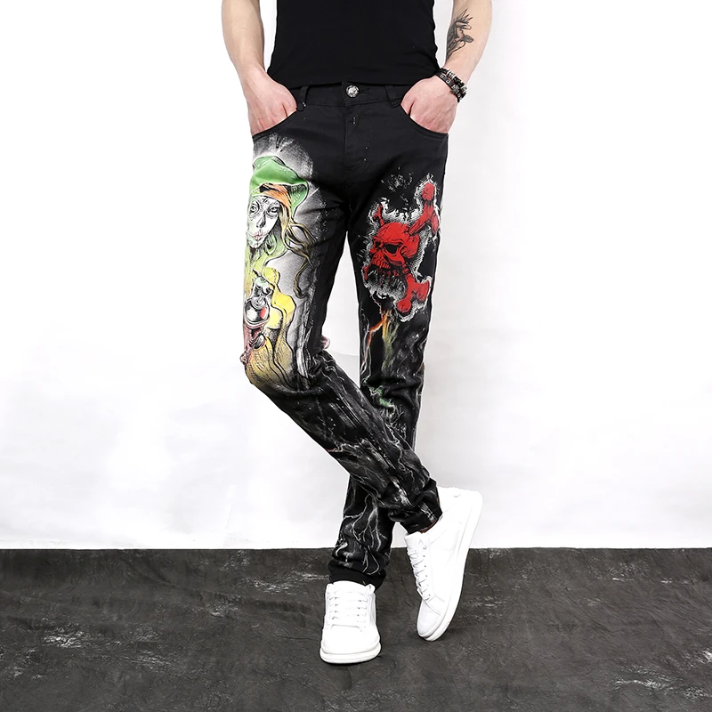 Idopy мужские джинсы с принтом в стиле панк готический Ночной клуб брюки для мужчин