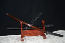 TOP QUALITY HAND FORGE JAPANESE SAMURAI KATANA SWORD BLACK&RED FOLDED STEEL FULL TANG SHARP BLADE LEAF TSUBA