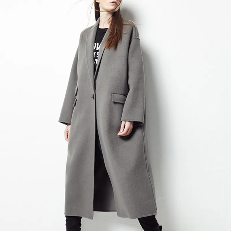 

LANMREM 2019 Winter New Casual Fashion Temperament Women Loose Plus Solid Color Double-faced Cashmere Woolen Coat TC598
