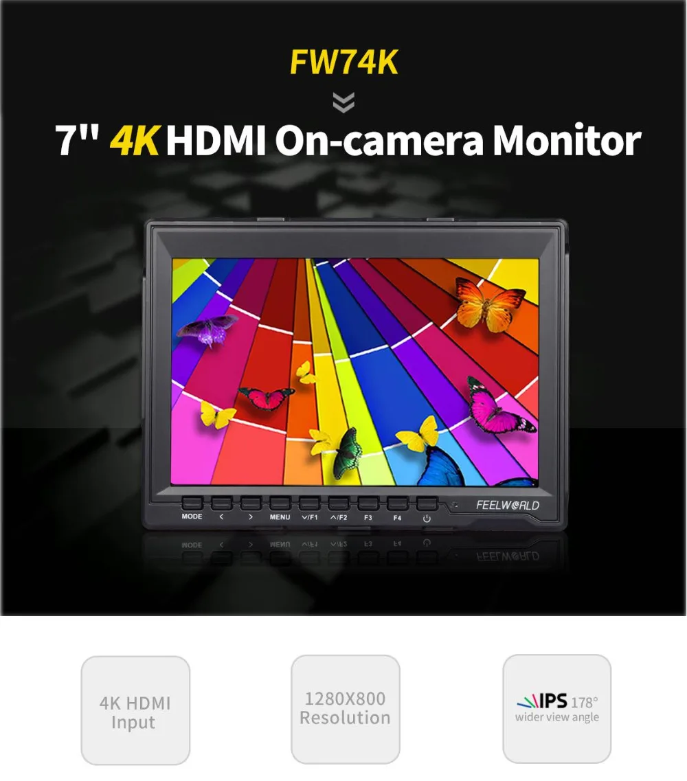 Feelworld FW74K 7 дюймов ips 4 K 1280x800 полевой монитор для DSLR с усилением фокуса Профессиональный HDMI ЖК-дисплей Камера для контроля уровня сахара в крови с креплением