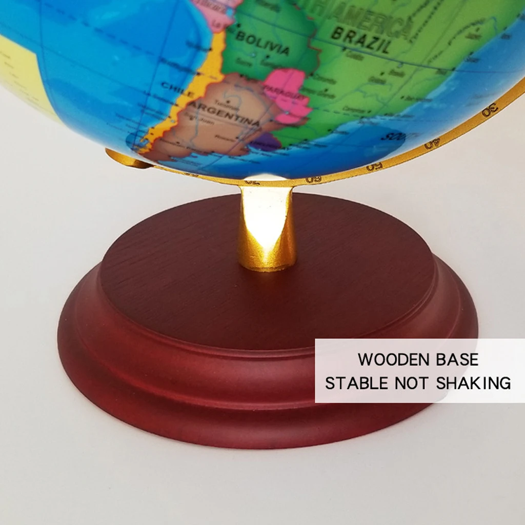 23cm Light Up Wooden Base Metal Stand Geographical World Globe Map for Kids Children Educational Toy Desk Table Ornament