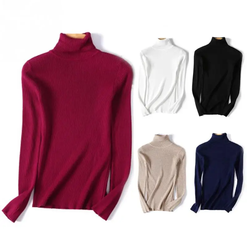 

Women turtleneck Sweater Jumper Solid Autumn Winter Full Knitted Top Elastic Pullover Slim Sweater Soft White/Red/black/Blue
