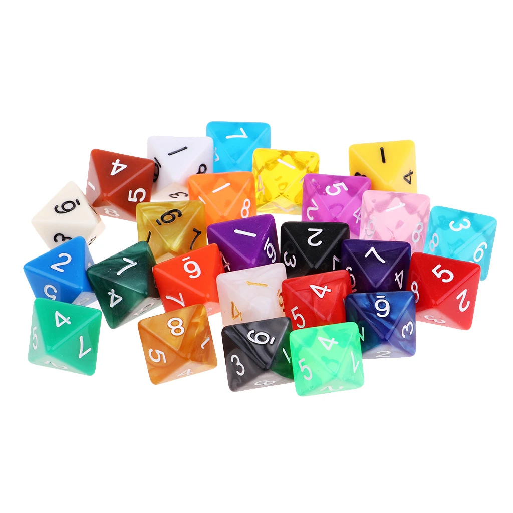 MagiDeal 25x акриловые многогранные игральные кости D8 TRPG игрушки для подземелья и драконов набор многогранных кубиков