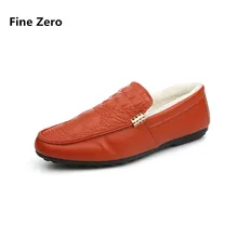 Fine Zero Men crocodile vein Winter Warm Plush Dress Business Shoes Male Moccasins Men Loafers jean Driving Flats Home slide