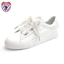 Woman White Shoes with Silk Ribbon Women Summer Shoes with Bow Lace Up 2017 New Fashion Trending Style Sweet Riband Size 35-40