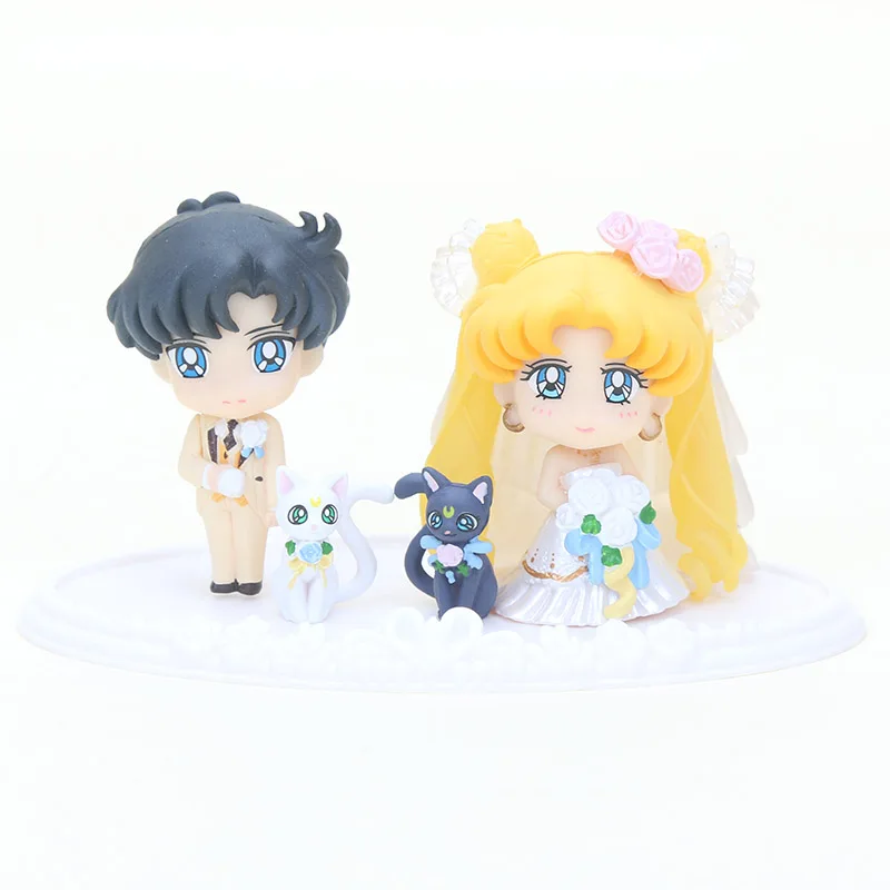 

PrettyAngel Megahouse Pretty Guardian Sailor Moon Petit Chara Happy Wedding Figure Mamoru Usagi Artemis Luna Set Toys