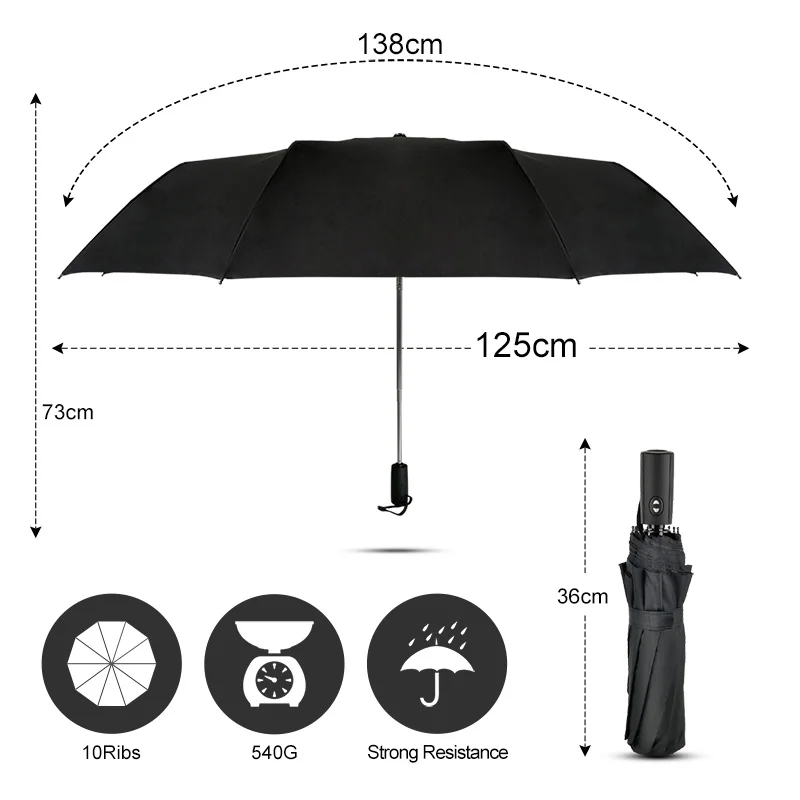 125 см Высококачественный мужской зонт от дождя, женский Автоматический 3 сложения большой автомобильный бизнес анти-ветер зонты для мужчин большой дорожный женский зонтик