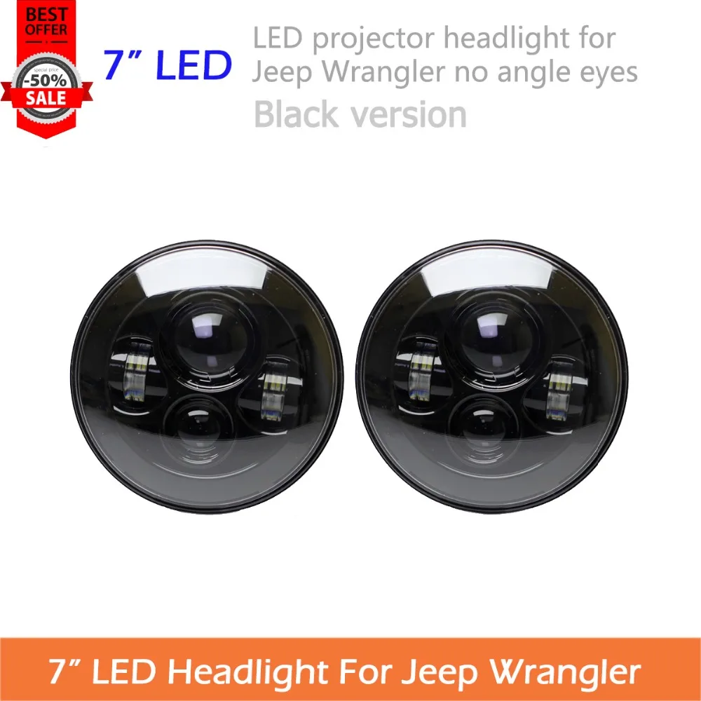 2pcs 7 LED Headlight For Wrangler JK TJ LJ H4 Hi lo Beam PAR56 Front Driving
