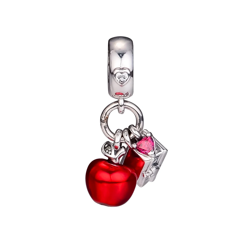 

New 925 Sterling Silver Snow White Apple Heart Dangle Charm Fit Original Brand Bracelet Necklace DIY Jewelry Making