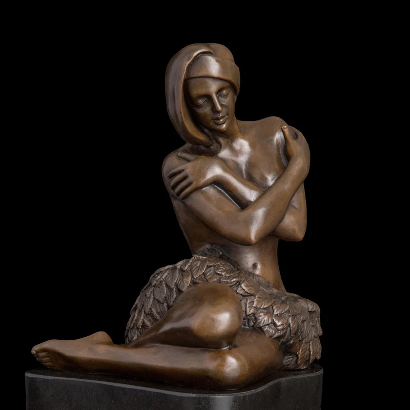 

Arts Crafts Copper Western Art Naked Sexy Woman Statue Feather nude Girl Bronze Sculpture women Figures European Hotel Club Soft