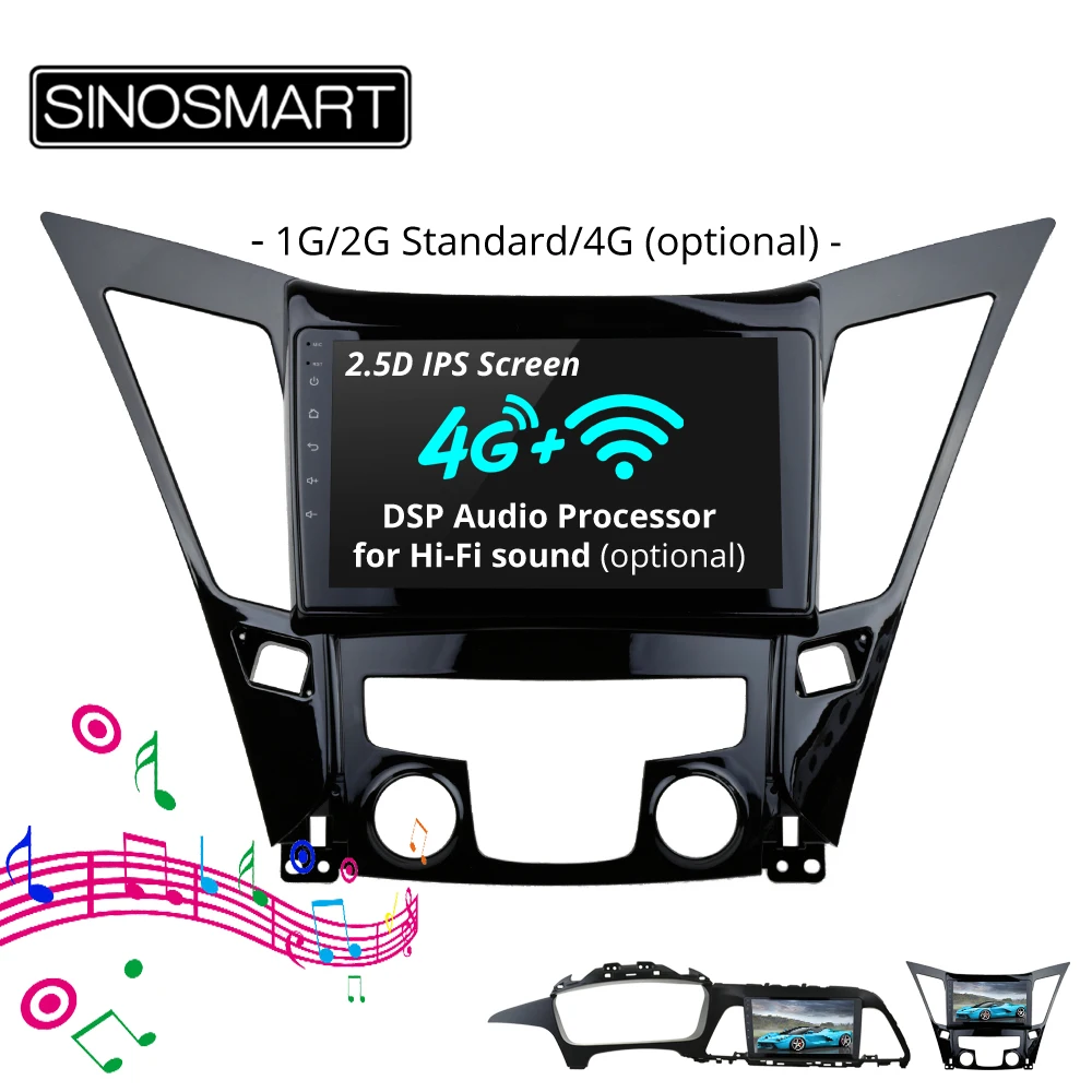 

SINOSMART IPS Screen 1G/2G Car GPS Navigation Player for Hyundai Sonata 2013-2017 32EQ DSP, 4G SIM Card Slot Optional