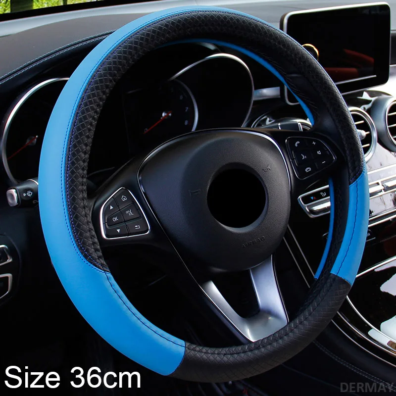 Размер 36 см 8 цветов Чехол рулевого колеса автомобиля искусственная кожа квадратное тиснение Нескользящая для Honda Civic авто аксессуары для интерьера - Название цвета: Синий
