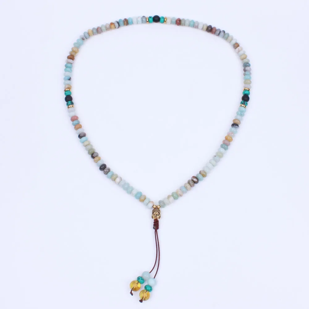 Baratos Cuentas de piedra 108 Natural con collar de Buda mala joyería de yoga cuentas de oración de meditación collar artesanal hecho a mano con piedra