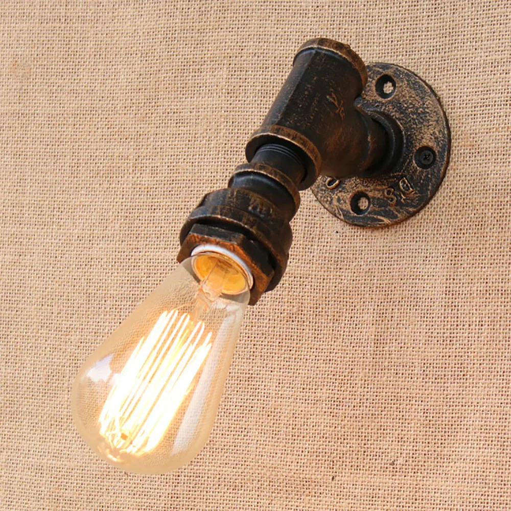 Brief Iron Water Pipe Vintage Loft Wall Lamp Bedside With Edison Led