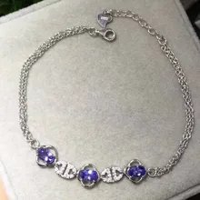 Натуральный голубой танзанит камень браслет натуральный драгоценный браслет 925 серебряный браслет ретро элегантный замок круглый женский ювелирных украшений