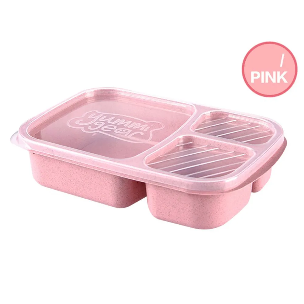 

4 Colors Wheat StrawLunch Bento Box 3 Grids With Lid Microwave Food Box Storage Container Dinnerware Set