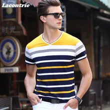 Männer V-ausschnitt T-shirt 2017 Sommermode Striped Kurze hülse T-shirt Männer Slim Fit Mens Top Tees Hemd MST040