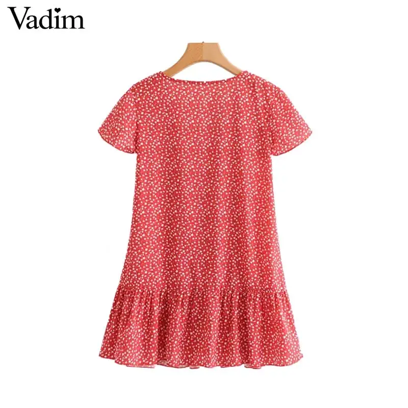 Vadim женское сексуальное мини-платье с цветочным принтом, v-образный вырез, короткий рукав, прямой стиль, женские повседневные красные милые платья, vestidos QB325