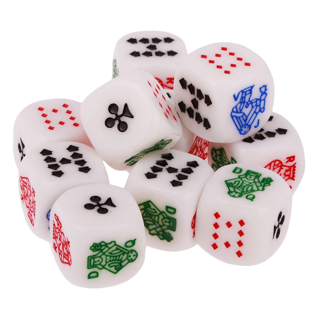 10 штук из 6 сторонних D6 игральных костей Ace King queen Jack 10 9 для игры в покер, игровые кубики, игральные кости для лжецов