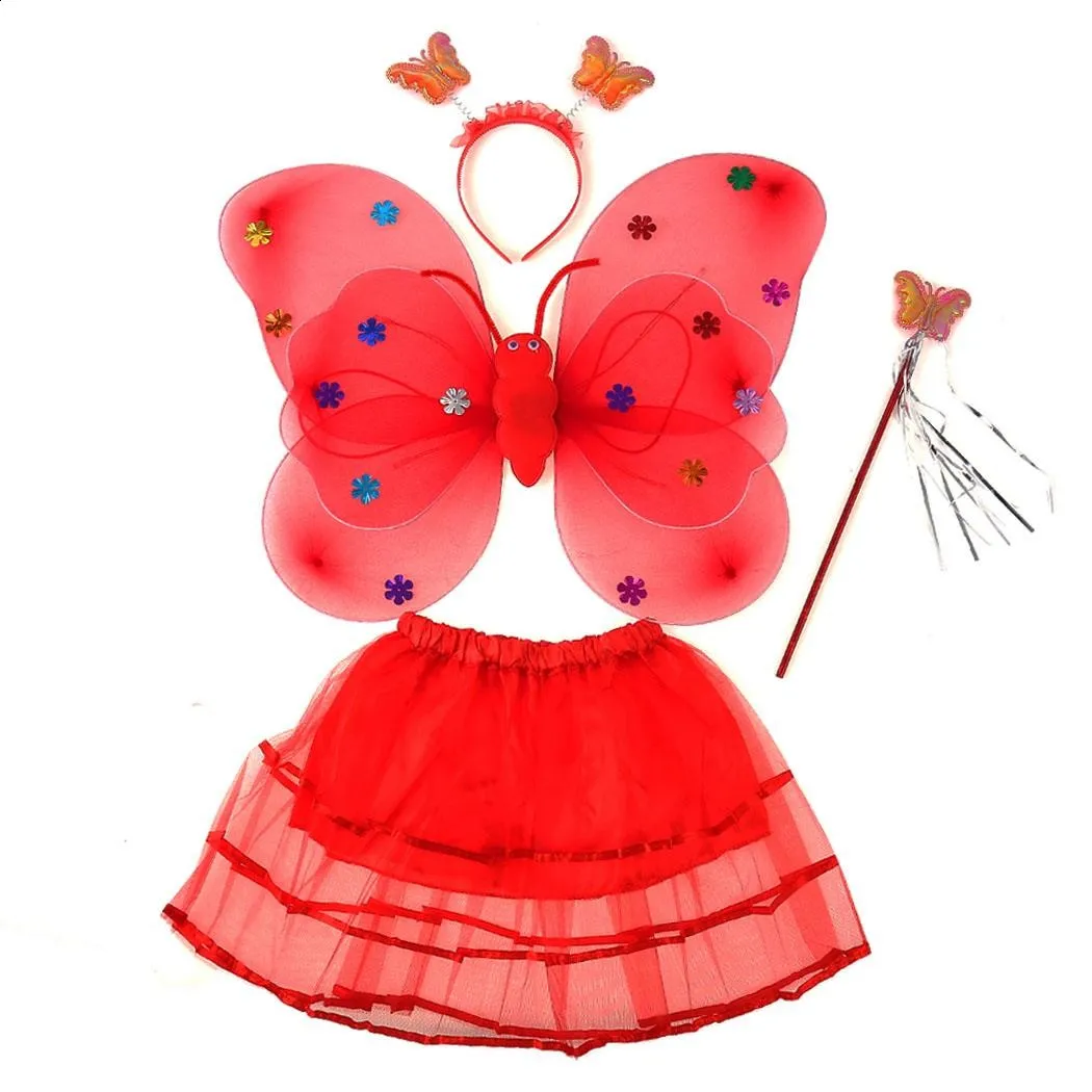 New Costume Sets Kids Girls Butterfly Wing Magic Wand Tutu Skirt