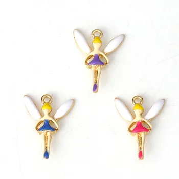 

DoreenBeads Zinc Based Alloy Charms Pendant Fairy Gold Blue Purple Fuchsia Enamel Romantic DIY Findings 16mm x 13mm, 10 PCs