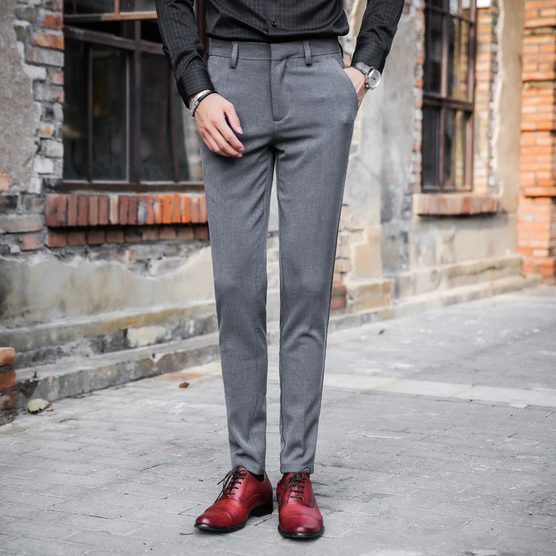 Men Solid Color Dress Pant New 2018 Winter Formal Business Slim Fit ...