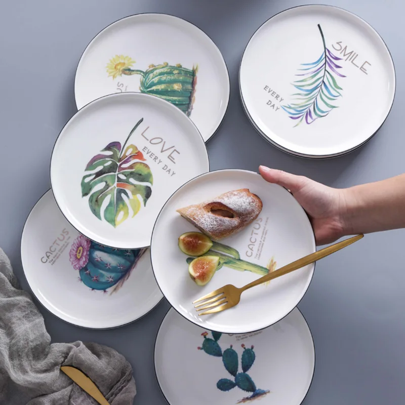 

2Pcs 8 inch Ceramic Dinner Plates Beef Plate Tableware Round Solid Color Dessert Dish Simple and Creative Salad Cutter Dishes
