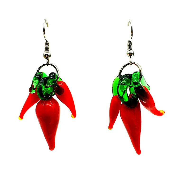 

New fashion 1 pairs / Lot Cute Girl 3 Red Pepper Earrings Chinese Style Three-Dimensional Painted Earrings E-095
